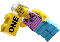 Lego mini fig lady holding a block